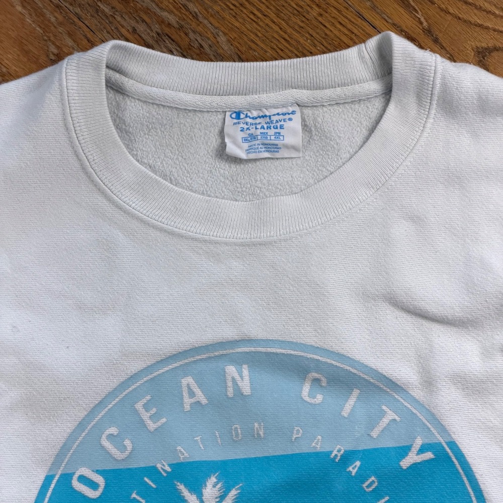Champion‎ Reverse Weave Ocean City Maryland Sweatshirt Mens 2XL White Crewneck
